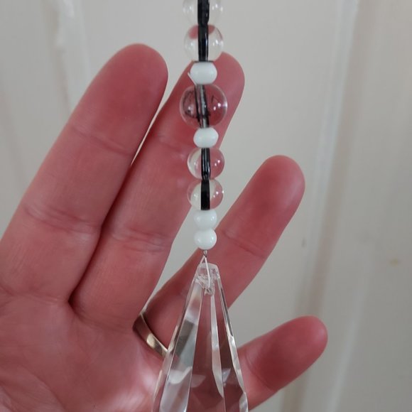 Vtg Black and white glass bead Sunchaser with 2" crystal drop - Picture 5 of 6